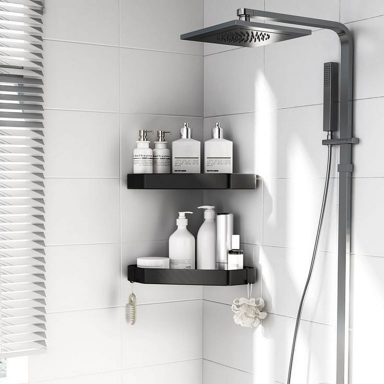 Bathroom Shelf No Drill Organizer Shower Storage Rack Black/White/Grey  Corner Shelves Wall Mounted Toilet Shampoo Holder