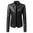 thumbnail image 2 of Dazajoo Women's Faux Leather Moto Biker Jacket Coat Solid Color Long Sleeve Fall Winter Coat,Black,XL, 2 of 5