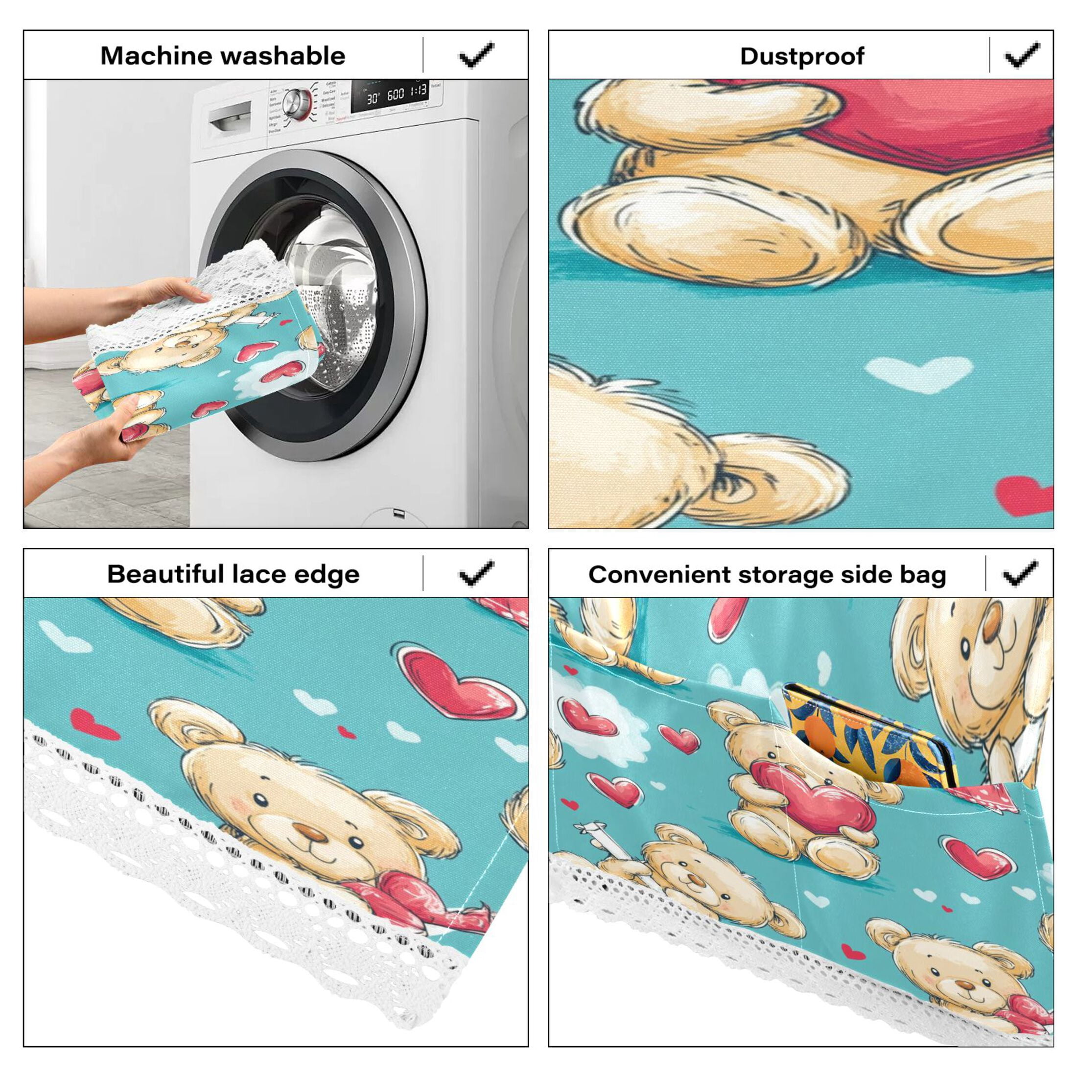 WOBOGO Adorable Teddy Bears Heart Pattern Washing Machine Cloth Dryer Refrigerator Top Cover Protective Non-Slip Mat For Kitchen Laundry