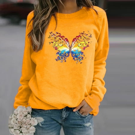 

YFPWM Womens Tunic Tops nursing tops bustier tops backless top concert topsWinter Tops Butterfly Print Sweatshirt