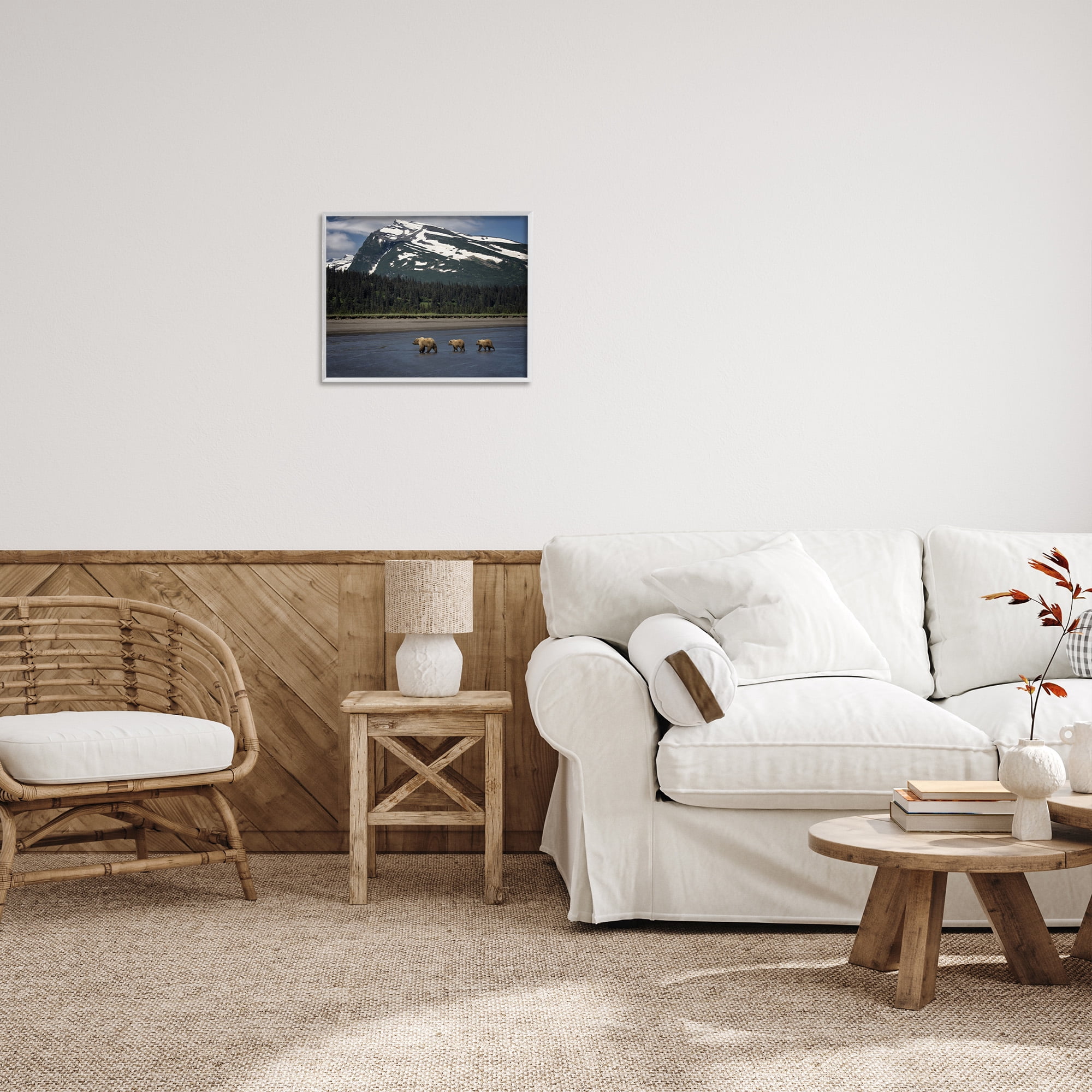 Stupell Industries Bears Crossing Icy River Landscape Photography White Framed Art Print Wall Art, 20 x 16