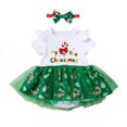 thumbnail image 3 of ZHOGXU Baby Girls Christmas Outfit Short Sleeve Candy Printed Tutu Dress Headband 2PCS Set For Kids,Green,12-18 Months, 3 of 7