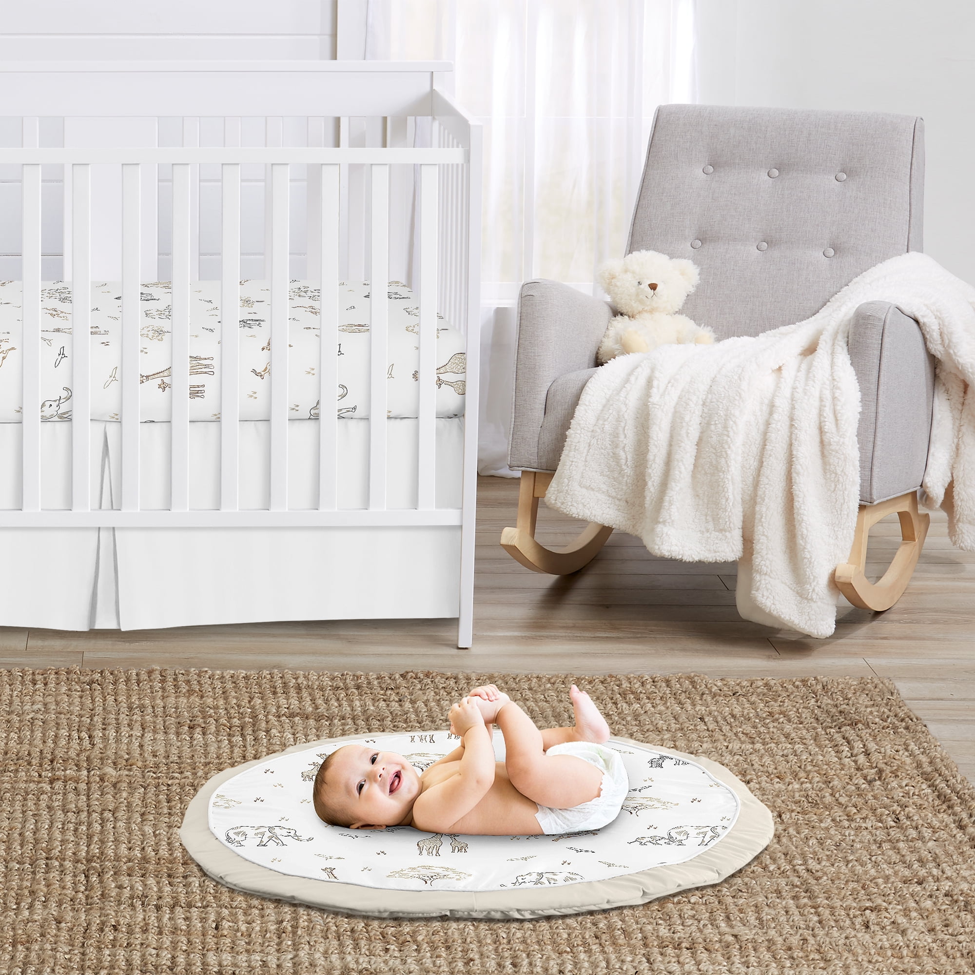 Sweet Jojo Designs Serengeti Animals Taupe Grey and White Baby Play Mat