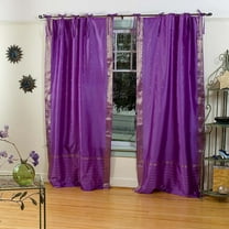 Lined Tie Top Sari Curtains 43" W X 120" L matching tiebacks- Handcrafted Lavender Indian Drapes with Lining, Offering Privacy and Insulation for Living Room/Bedroom/Dining Room, Sold in Pairs