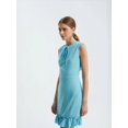 thumbnail image 4 of Round Neck Drawstring Ruffle Sleeveless Mini Dress, 4 of 5