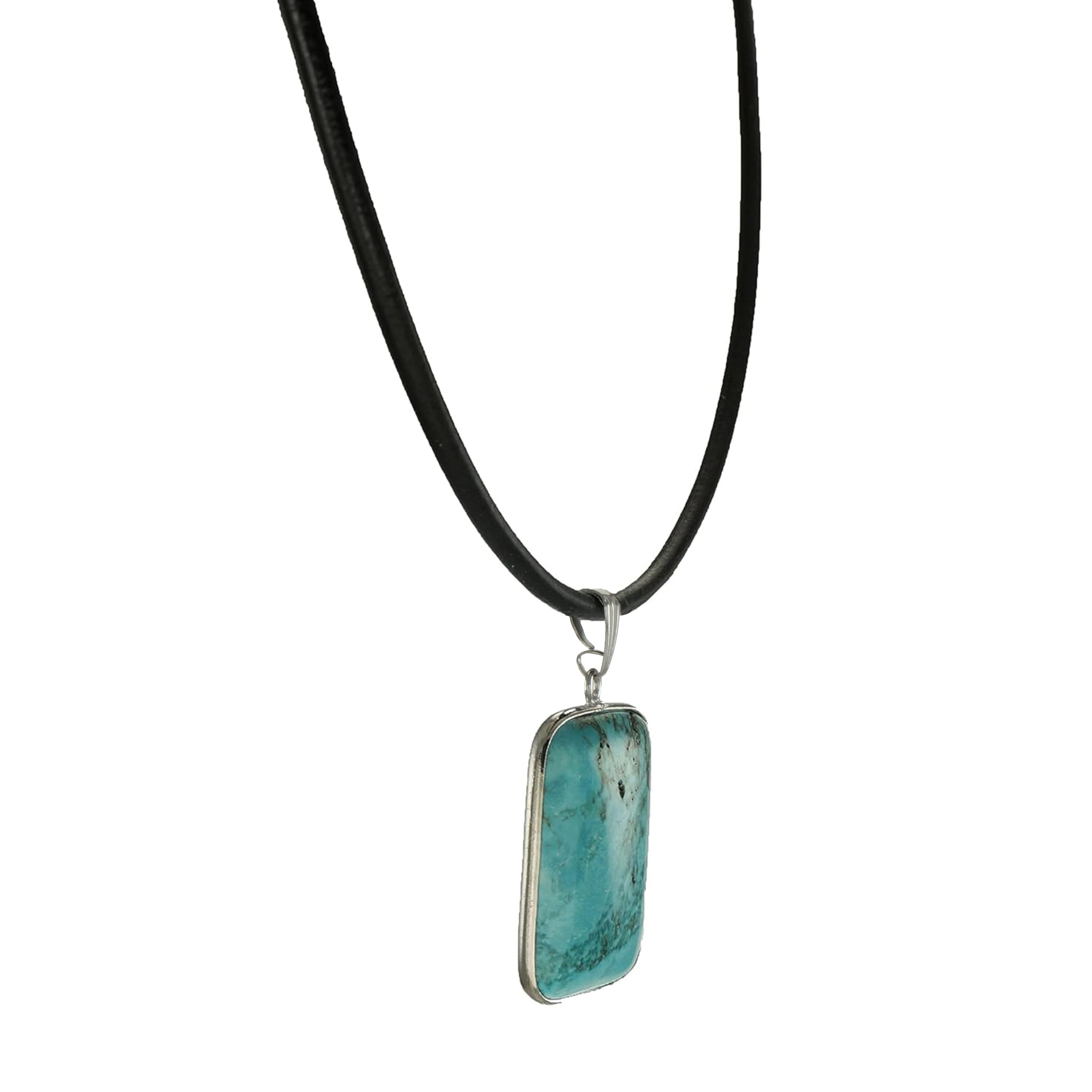 Unisex Turquoise Magnesite & Black Greek Leather Cord Necklace 24 inch