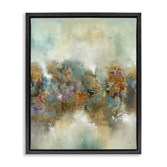 Stupell Industries Contemporary Vivid Abstract Botanical Bold Glam Detail Black Floating Frame Canvas Art, 17 x 21, by K. Nari