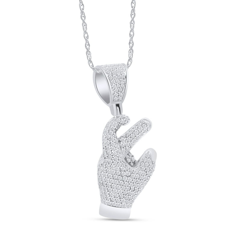 1.5 Cttw Round White Natural Diamond Iced Out Hip Hop Jewelry Gang Hand  Sign Pendant In Sterling Silver 