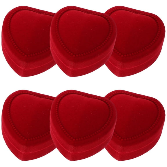 DECOMELODY Ring Boxes for Wedding Day Heart Shaped Ring Box Red 6Pcs 1.97X1.97X1.38in