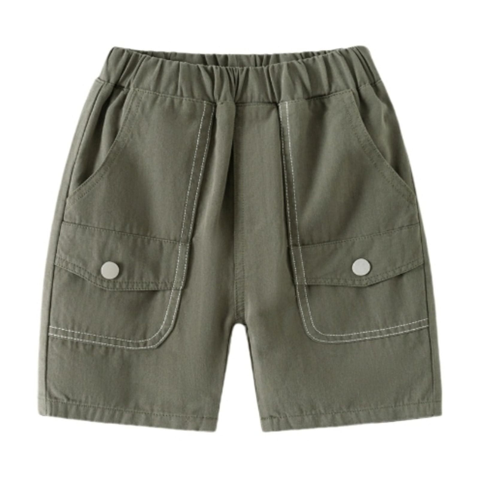 Ticikt Toddler Boys Cotton Cargo Shorts Boys Solid Color Casual Summer Shorts Elastic Waist Multiple Pockets for Outdoor Activities Color:Army Green 4-5 Years