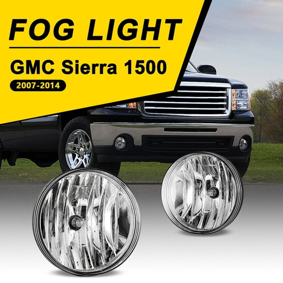Winjet Fog Lights Pair Set for 2007-2014 GMC Sierra 1500 2500 3500 HD,Fog Lights Bumper Lamp Clear Lens Replace