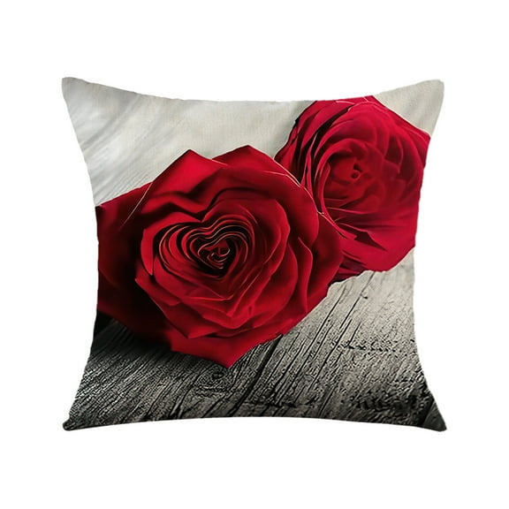Kedshhgu Red Rose Throw Pillow Covers, Valentine's Day Pillow Cover for Couch Sofa, Flowers Decorative Square Pillow Cases, 17.72" × 17.72"