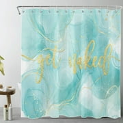 Modern Abstract Marble Shower Curtain for Bathroom,Teal Blue and Gold Marble Textured Funny Quotes Get Naked Fabric Shower Curtain with Hooks,Vintage Colorful Bathroom Curtains Shower Set,72x78 inches