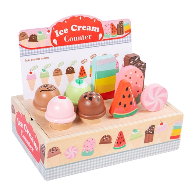 Siruishop Ice Cream Counter Encourage Role Play Play Food Set for Age 3+ Kids Children