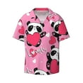 thumbnail image 3 of Goofa Panda Heart Valentine Pink Printed Men's Casual Short-sleeved Shirt,Lightweight Breathable Button-down,Summer Casual men's top,Versatile Fashion shirt-Large, 3 of 7