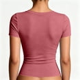 thumbnail image 7 of Womens Basic V Neck Short Sleeve Spring T Shirts Slim Fit Crop Y2k Tee 2026 Summer Gym Workout Cute Top Watermelon Red M, 7 of 7