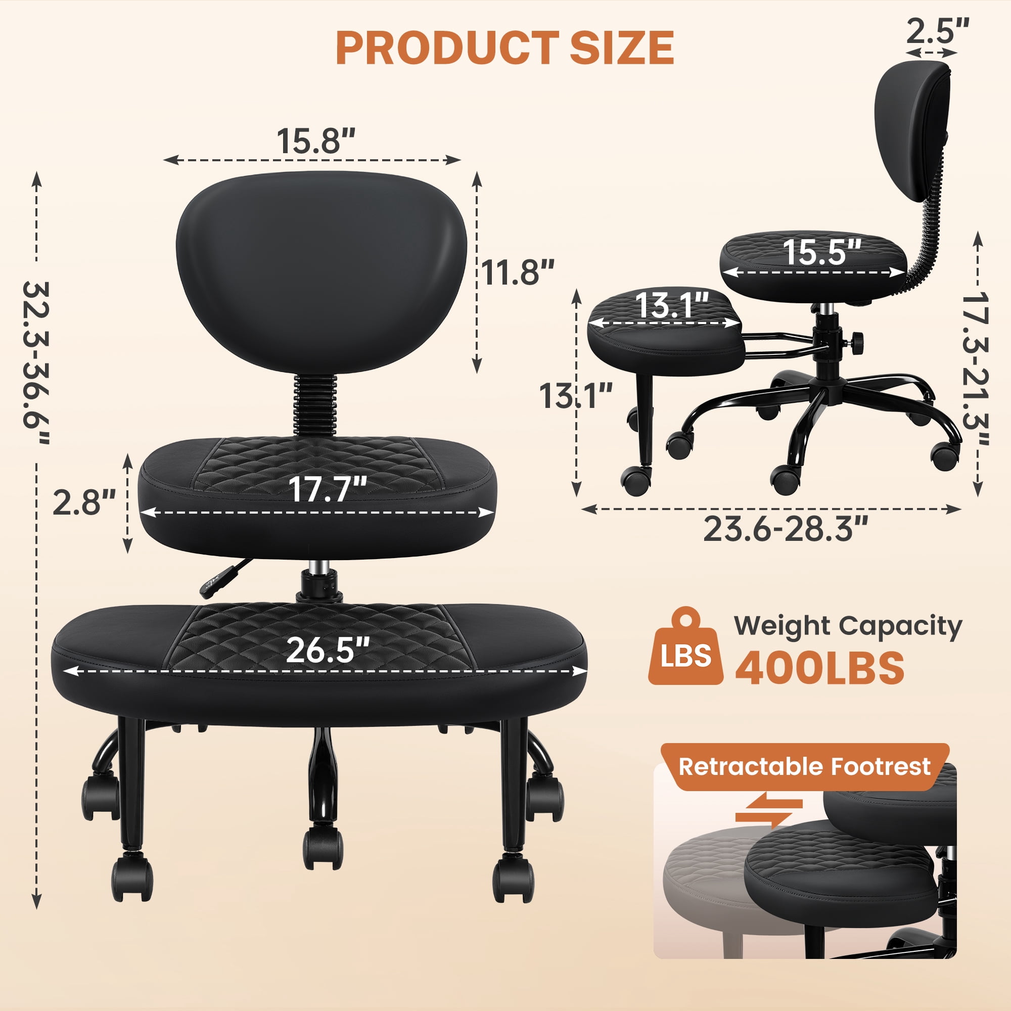 COOLHUT Cross Legged Chair, Ergonomic Adult ADHD Office Chair, Height Adjustable Yoga Office Chair, Meditation Chair with Lumbar Support, Home Office Kneeling Chair, Black