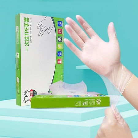 

100Pcs Transparent Thickened Tpe Gloves Food Grade Protective Film Gloves