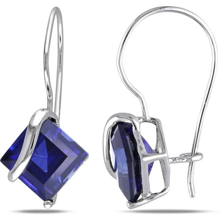 4-1/8 Carat T.G.W. Created Blue Sapphire 10kt White Gold Euro Back Swirl Earrings