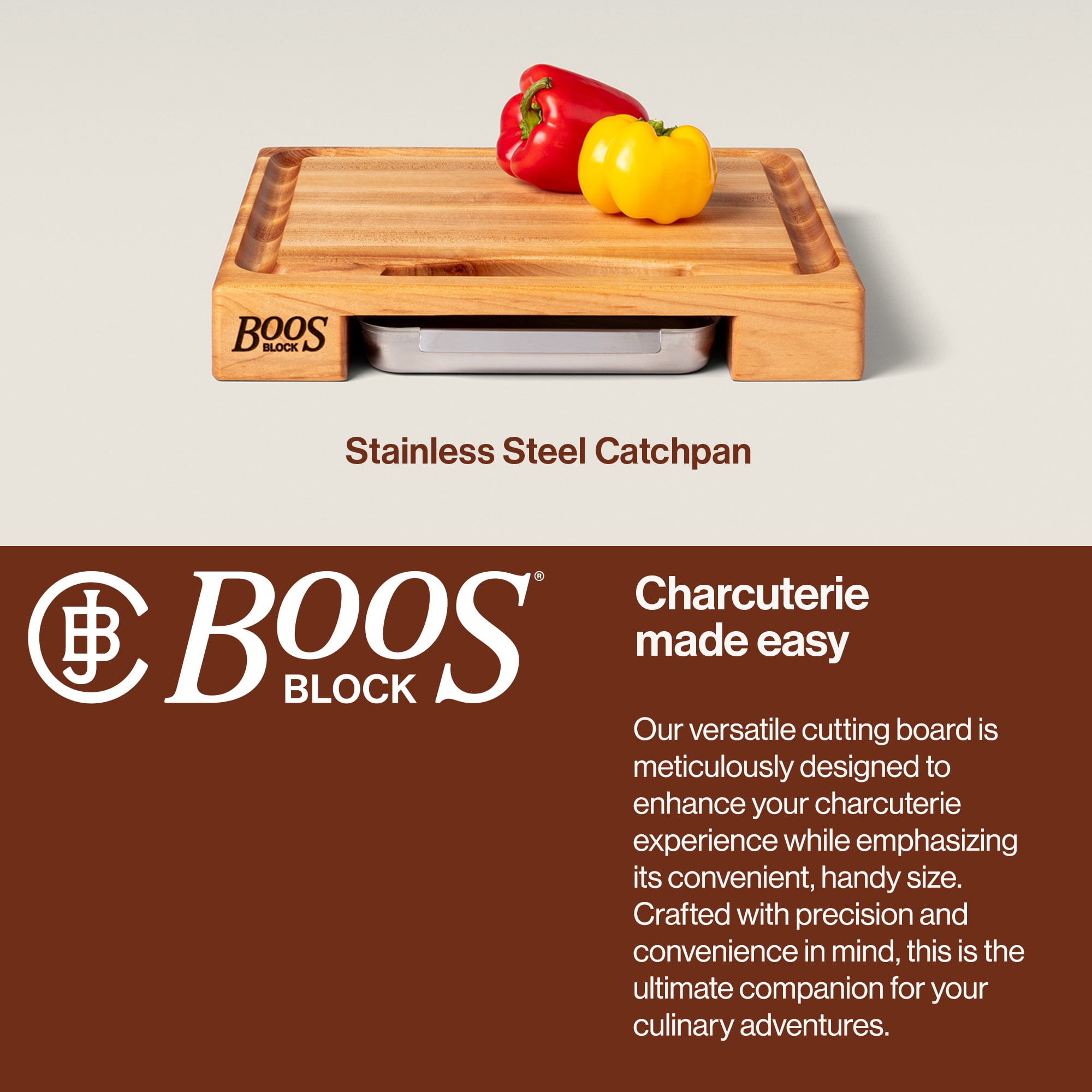 John Boos Reversible Wood Cutting Board with Juice Groove & Tray, Maple