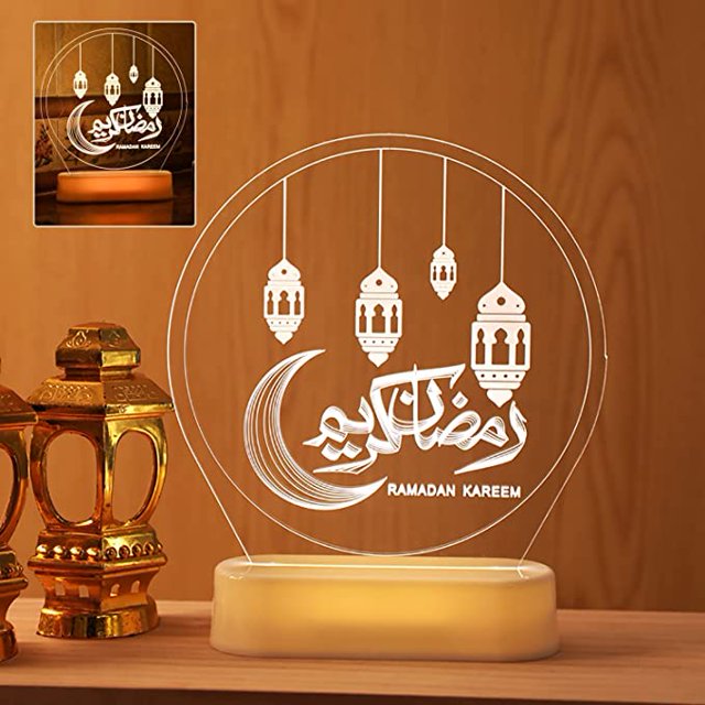 Luz nocturna Eid Mubarak - Linternas LED acrílicas - Decoración Ramadán - Decoración de mesa musulmana - Decoración Eid ER