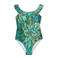 thumbnail image 3 of Girls Ruffle One Piece Swimsuit, Stretchy Fabric for Beach & Pool Activities Delicate Stained Glass Pattern, 3 of 8