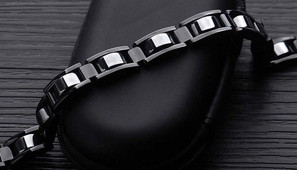 8.5" inch - Mens Stainless Steel All Black Magnetic Link Bracelet and Fancy Box.