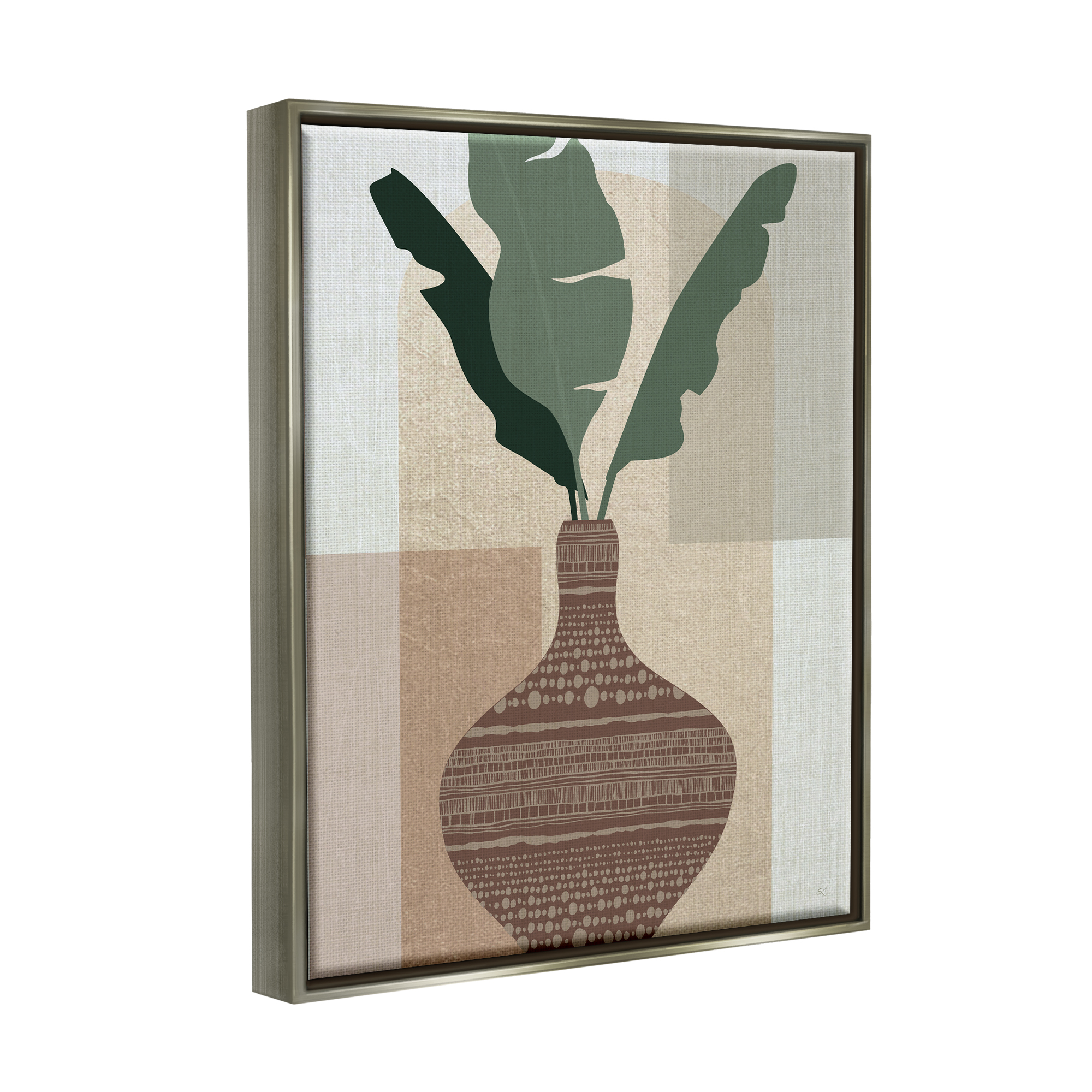 Stupell Industries Earthy Boho Plant Sprigs Botanical & Floral Painting Gray Floater Framed Canvas Art Print Wall Art, 25 x 31
