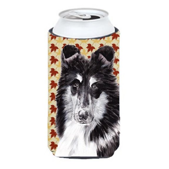 Black And White Collie Fall Leaves Tall Boy bottle sleeve Hugger - 22 To 24 Oz.