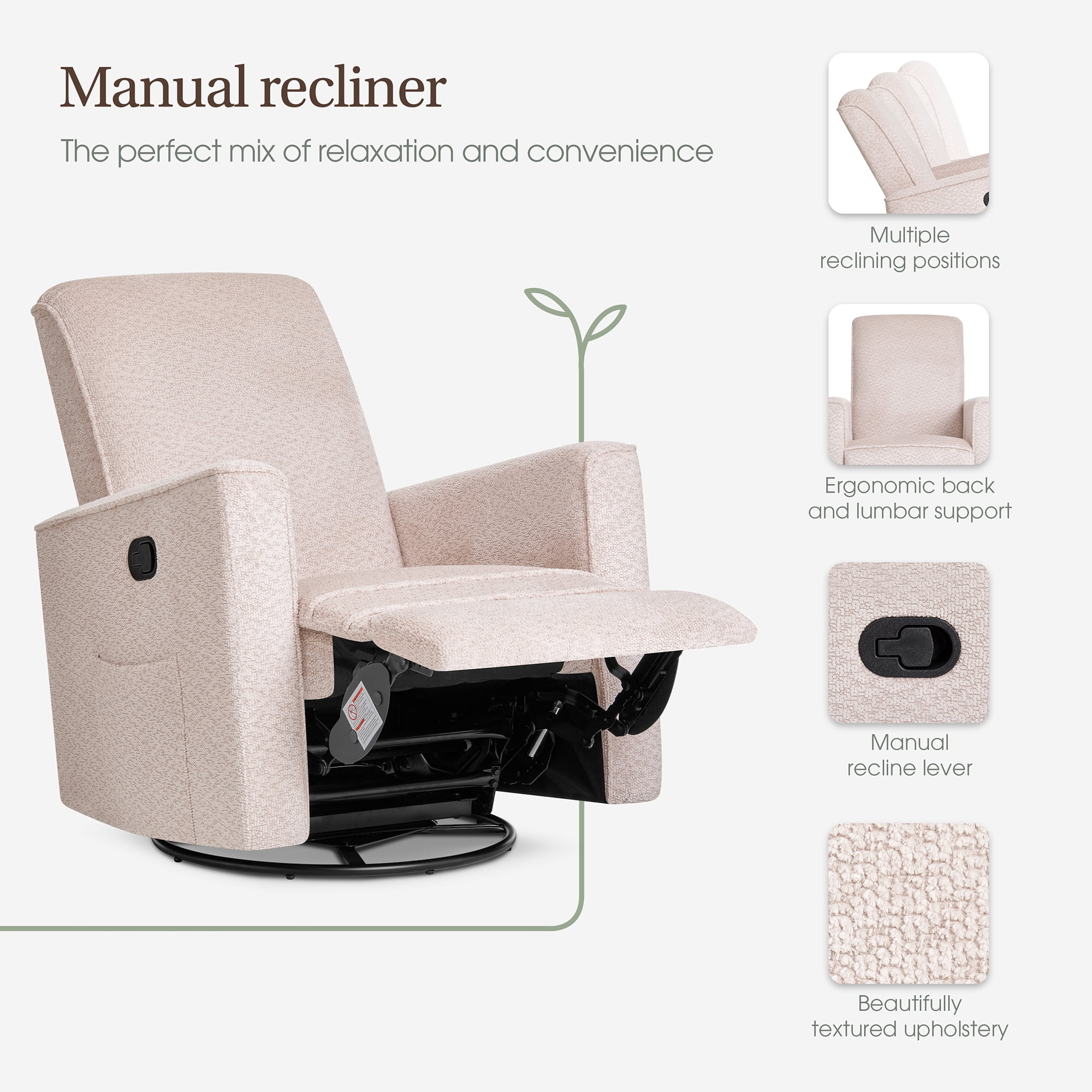 Evolur Raleigh Basic Glider |Recliner| Rocker, Ballet Pink