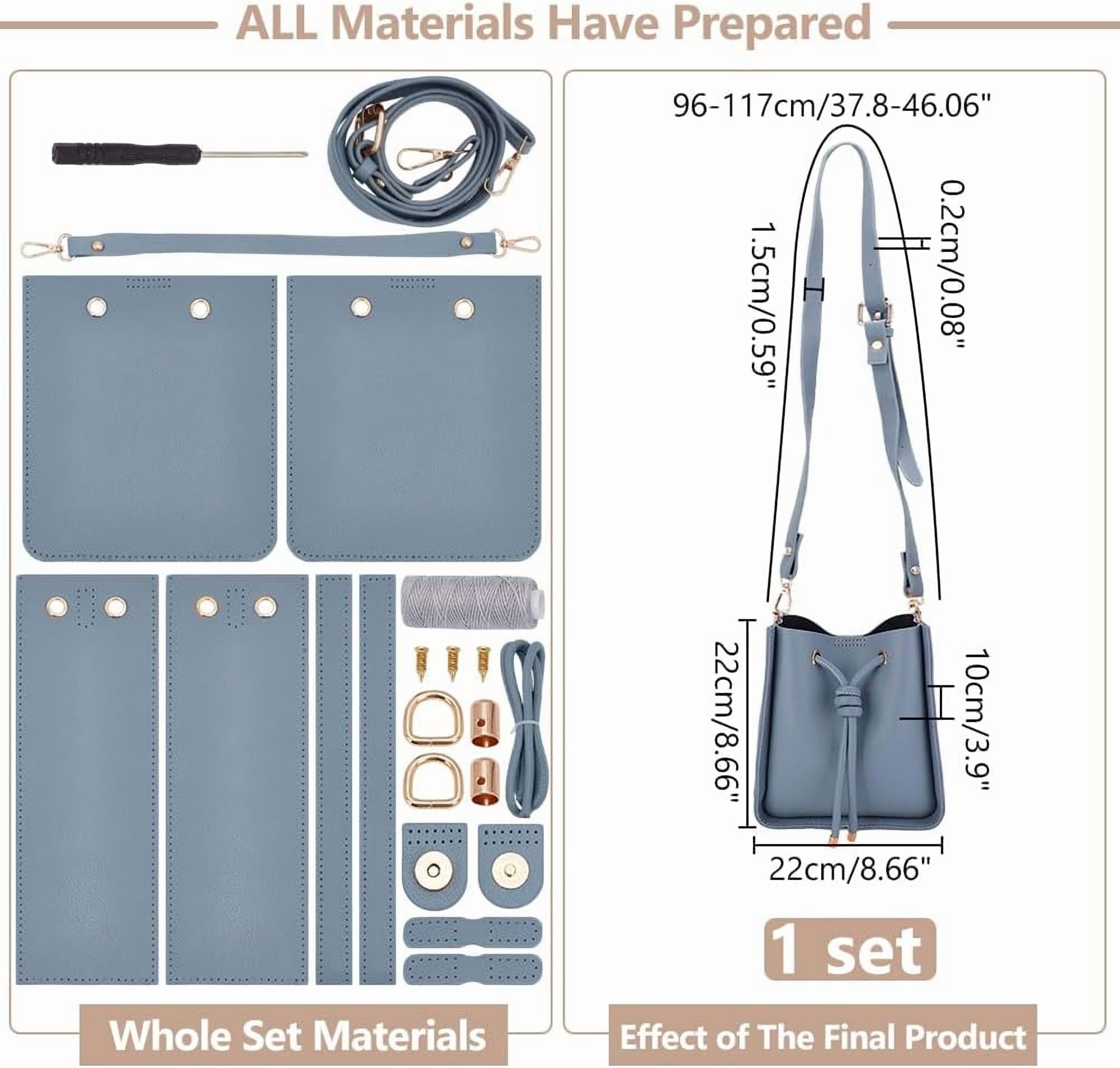 DIY Imitation Leather Sew on Women's Crossbody Bucket Bag Making Kit including Fabrics D Rings Screw Cord and Needle Screwdriver Slate Gray Fihished Product: 220x200x100mm