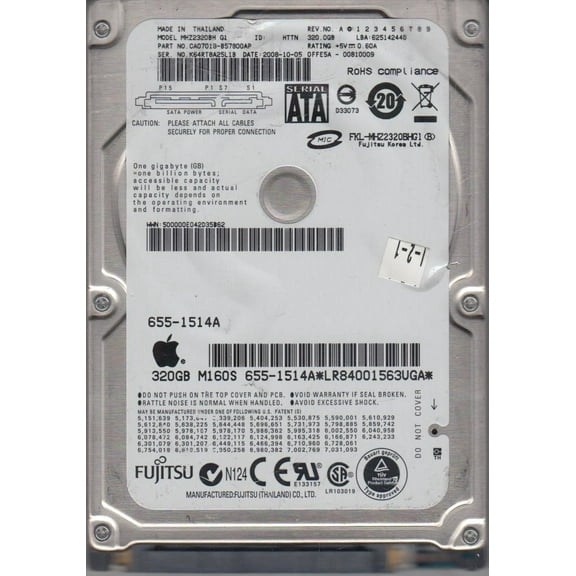 MHZ2320BH G1, PN CA07018-B57800AP, Fujitsu 320GB SATA 2.5 Hard Drive