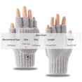 thumbnail image 3 of Mooqilaa Girls Winter Gloves Size 3-8 Years, Fingerless Flip Top Warm Outdoor Knitted Gloves for Cold Weather Gray, 3 of 4