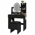 thumbnail image 2 of Craftian Vanity Set with Mirror and Lights,Vanity Table Makeup Desk with Charging Station 2 Drawers, Lots of Storage Shelves - Black, 2 of 9
