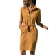 thumbnail image 1 of Qarigey Vestido de camisa de mujer Botón Vestido de manga larga Cintura con cordones Ropa Prendas para la parte del cuerpo Amarillo METRO, 1 of 3