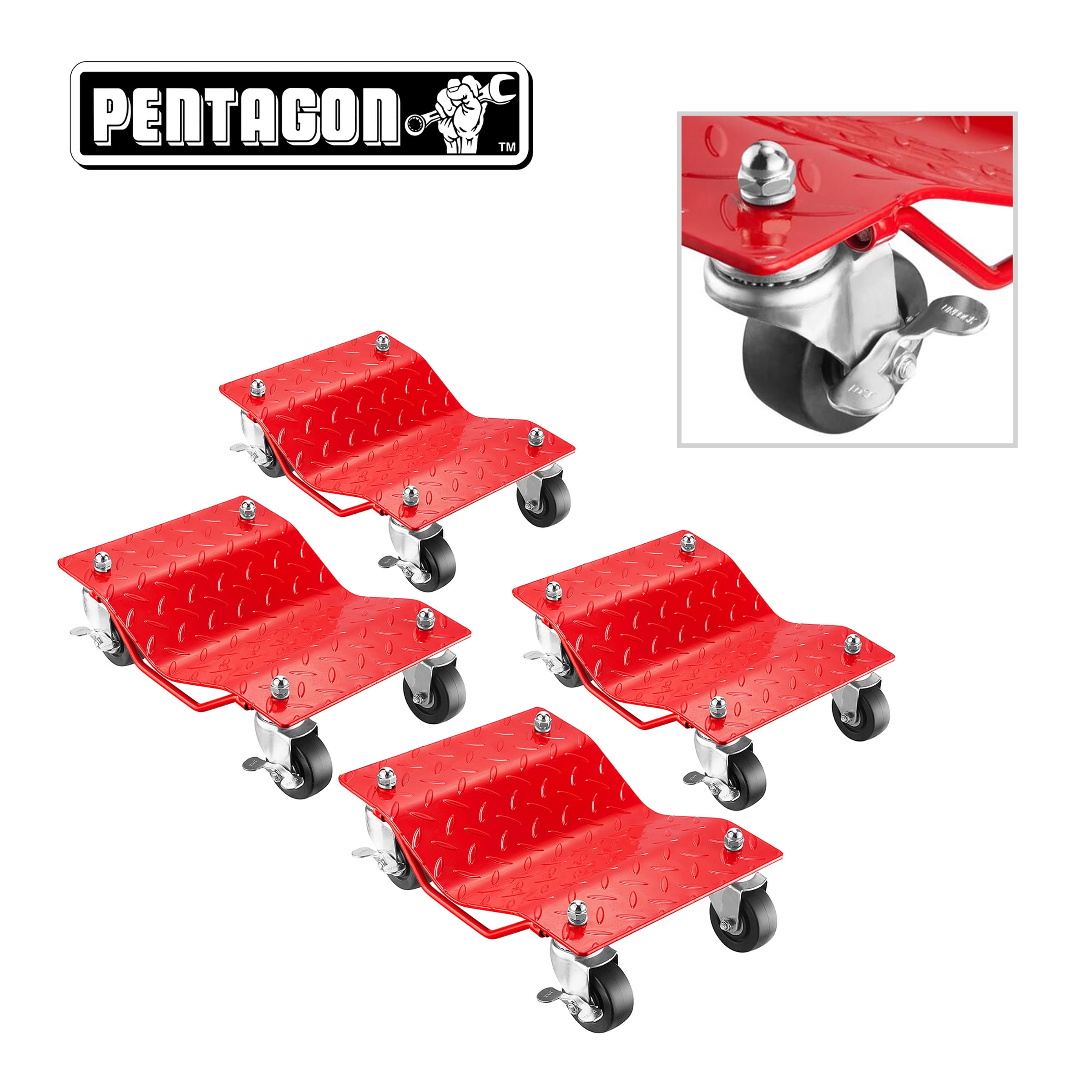 Pentagon Tools | Car Tire Dolly - Tire Skates, Dollies | Premium 4-Pack | Max Weight 6000 lbs