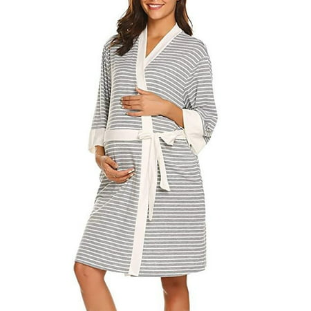 

PatPat Women Cozy Striped Maternity Nursing Night Robe