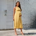 thumbnail image 2 of Women's Maternity Halter Neck Sleeveless Summer Dress Casual Boho Ruched Back Strap Maxi Dress, 2 of 5
