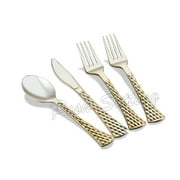 Posh Setting Glamour Gold Disposable Silverware - 160 Piece Disposable Gold Cutlery - Plastic Gold Silverware Set (Includes 80 Gold Forks, 40 Knives, 40 Soup Spoons) Settings for 40 Guests.