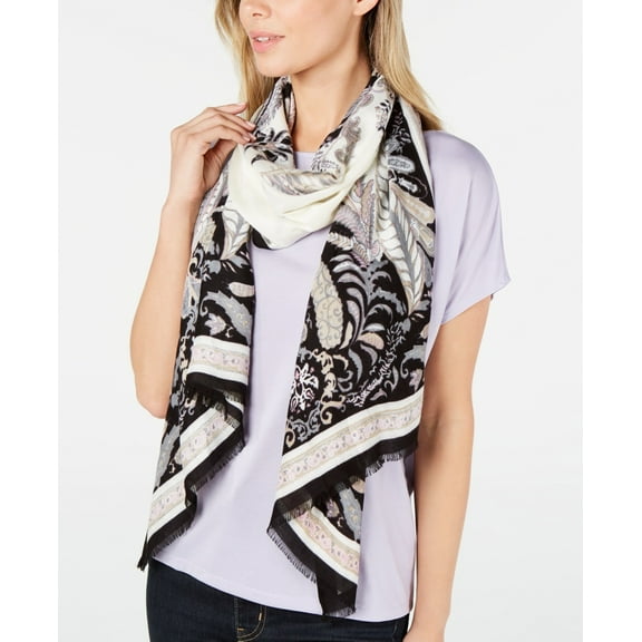 INC International Concepts Women's Paisley Print Pashmina White Size Medium