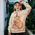 thumbnail image 3 of COEQINE Girls Printed Sweatshirt, Quarter Zip Long Sleeve Cute Pullover Loose Fit, Drop Shoulder Fall Tops Shirts for Youth Kids 13-14 Year Olds, Capybara Donut Brown, 3 of 7