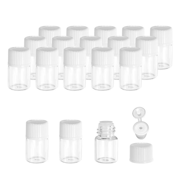 REGALWOVEN 2ml Essential Oil Bottles, 18 Pack Clear Glass Bottles with Orifice Reducer Sample Vial Slim Screw Cap, White