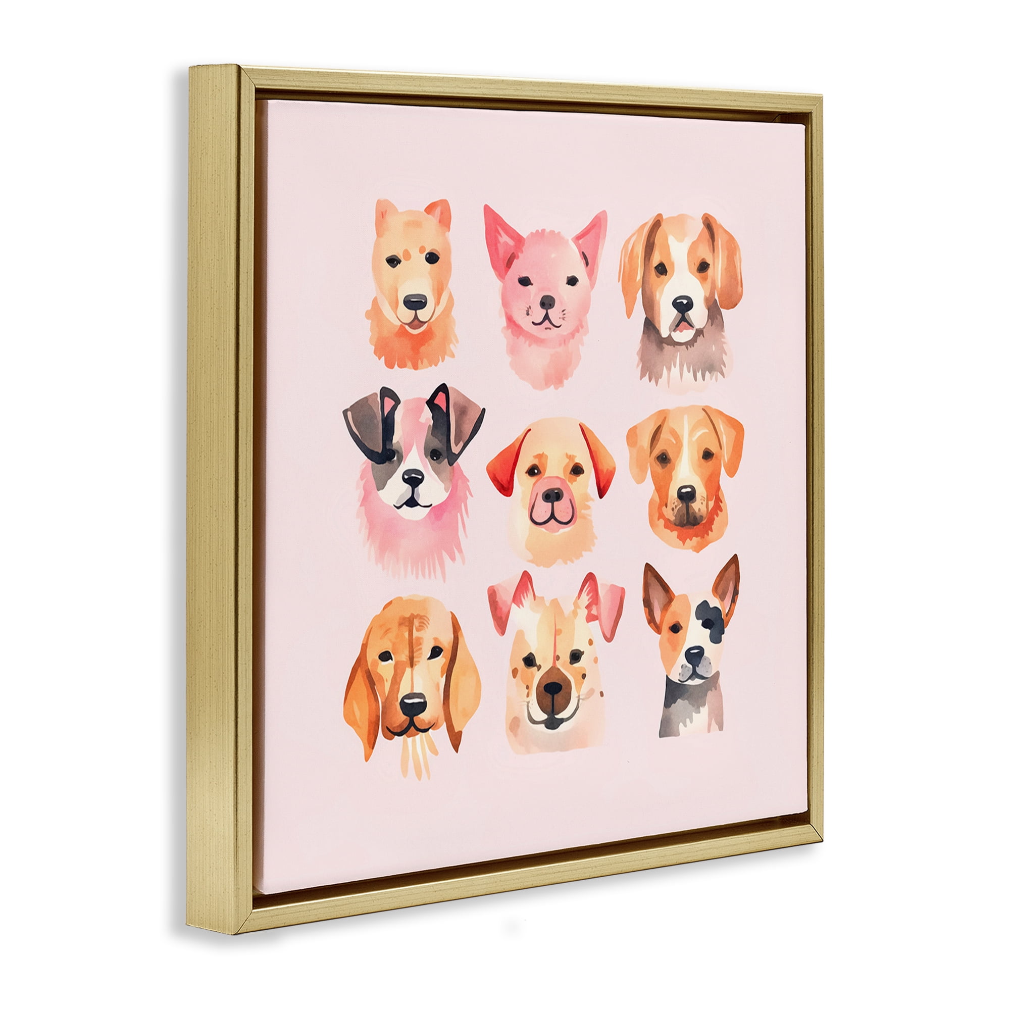 Stupell Industries Whimsy Dog Parade Animals Painting Gold Floater Framed Canvas Art Print Wall Art, 18 x 18