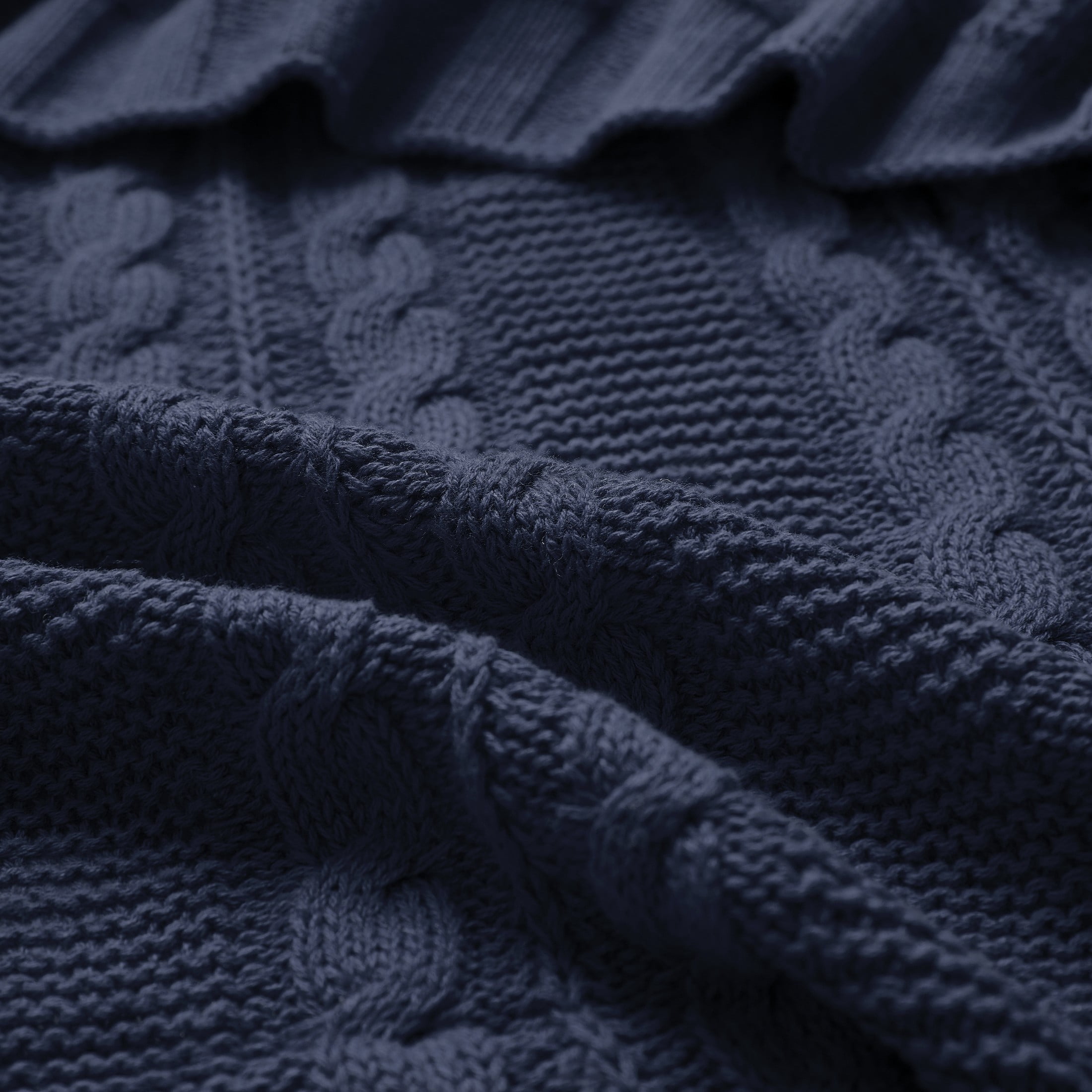 VCNY Home Dublin Navy Cable Knit Cotton Throw, 50" x 70"