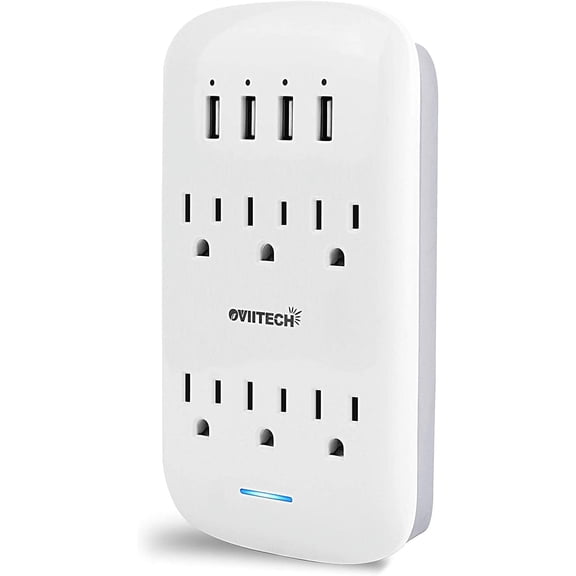6 Outlet Extender with 4 USB Charging Ports(4.2A Total),Wall Mount Outlet Plugs 900 Joules