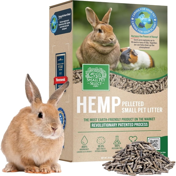 Small Pet Select - Hemp Pelleted Bedding, Biodegradable Animal Bedding, Eco Friendly Odor Control for a Rabbits, Hamsters, Guinea Pigs, and Other Small Pets, 20 lb