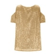 thumbnail image 6 of Womens Sparkly Sequin Top Cold Shoulder Glitter Short Sleeve Blouses Tops Loose Fit Evening Club Glitter Sparkly Blouse Outfits Dressy Party Blouse Shirts, 6 of 7