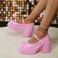 thumbnail image 3 of SCHUHLAND Hot Pink Mary Jane Pumps for Women | Chunky Platform, 10cm Super High Square Heel | Y2K Lolita Shoes, 3 of 10