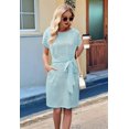 thumbnail image 4 of Women'S Summer Striped Short Sleeve T Shirt Dress Casual Tie Waist with Pockets  Green L, 4 of 7