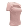 thumbnail image 3 of Wenyuyu Womens Short Sleeve Tops CutOut Sexy Trendy Ribbed Knit Blouses Round Neck Slim Fitted Tee Tshirts Pink XXL, 3 of 4